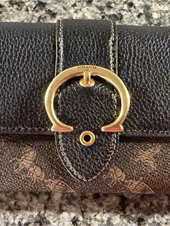 Coach Handbags - Coach Horse & Carriage Print Turnlock Wallet Brown Black Leather 8x4